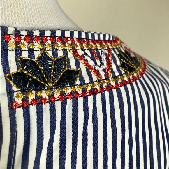 Boho Floral Euro Embroidered Candy Striped Dress - Picture 5 of 6